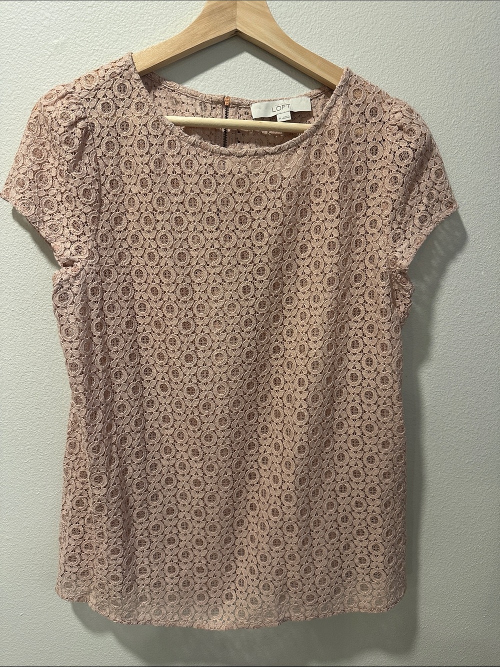 LOFT Blush Lace Cap-Sleeve Blouse